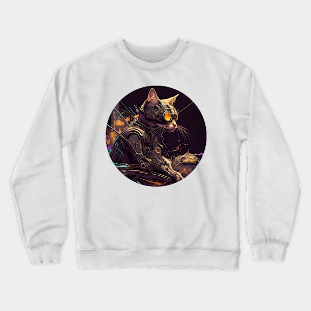 Cyberpunk Cat Thou Shalt Not try Me - Love Cats Crewneck Sweatshirt by Jason Smith